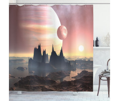 Twin Moons over Planet Shower Curtain