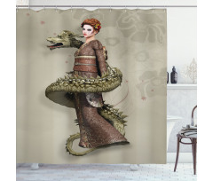 Geisha with Huge Dragon Shower Curtain