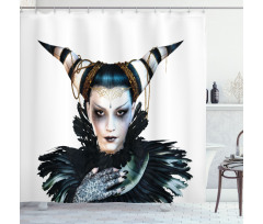 Gothic Lady Hair Horns Shower Curtain