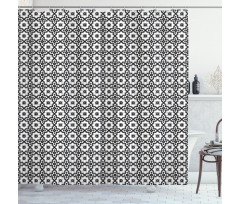 Monochrome Tile Design Shower Curtain