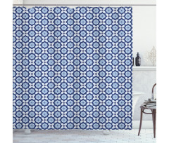 Diagonal Azuejo Motif Shower Curtain