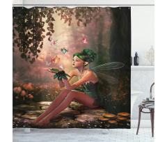 Girl Wings Butterflies Shower Curtain
