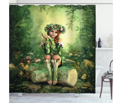 Elf Girl with Wreath Tree Shower Curtain