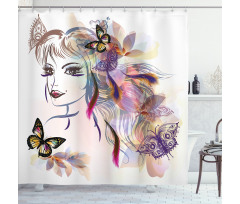 Butterflies with Girl Shower Curtain