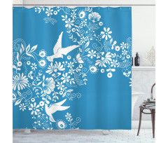Flowers Flying Doves Asian Shower Curtain