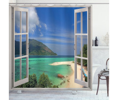 Tropic Scene in Window Shower Curtain