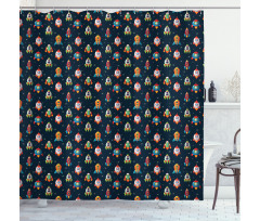 Cartoon Style Space Shower Curtain