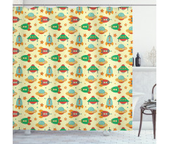 Rockets in Universe Shower Curtain