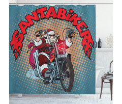 Pop Art Retro Biker Santa Shower Curtain