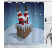 Santa Stuck in Chimney Shower Curtain