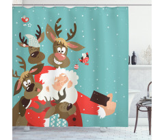 Reindeer Buddies Selfie Shower Curtain
