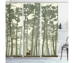 Pine Trees Deer Motif Shower Curtain