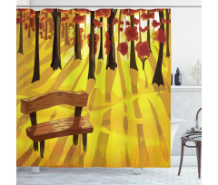 Cartoon Tree and Bench Shower Curtain