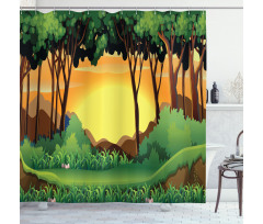 Cartoon Sunset Hills Shower Curtain