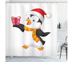 Friendly Penguin Character Shower Curtain