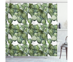 Opuntia Plant Watercolor Shower Curtain