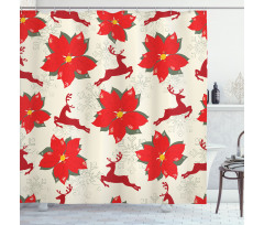 Poinsettia Reindeer Shower Curtain