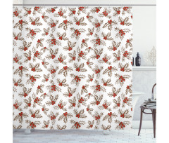 Holly Berries Leaves Shower Curtain
