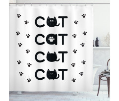 Cat Text with Paw Prints Shower Curtain