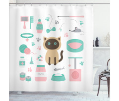 Cartoon Domestic Siamese Shower Curtain