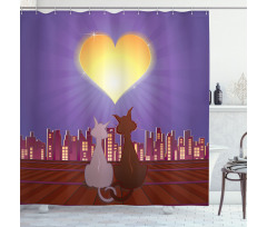 Cat Couple Heart Moon Shower Curtain