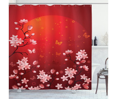 Abstract Sunset and Sakura Shower Curtain