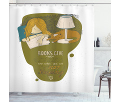 Girl and Cat Sleep on Book Shower Curtain