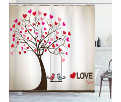 Heart Tree Birds on Swing Shower Curtain