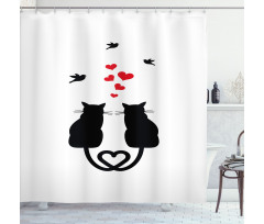 Cats in Love Heart Tail Shower Curtain