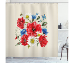 Vintage Poppies Daisy Shower Curtain