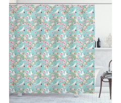 Watercolor Flying Crane Shower Curtain