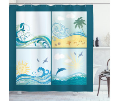 Maritime Themed Waves Shower Curtain