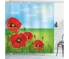 Sunny Day Red Blossoms Shower Curtain