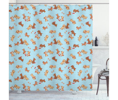 Playful Golden Puppy Shower Curtain