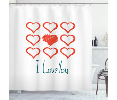 Scribble Red Hearts Shower Curtain