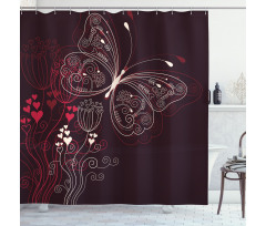 Floral Heart Pattern Shower Curtain