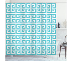 Blue and White Fret Shower Curtain