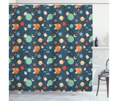Cartoon Planets in Space Shower Curtain