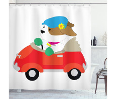 Puppy Driving Cap Shower Curtain