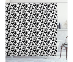 Black Cats Different Poses Shower Curtain