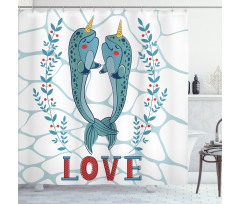 Whales in Love Design Shower Curtain
