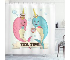 Tea Drinking Whales Shower Curtain