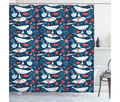 School of Fish Narwhal Shower Curtain