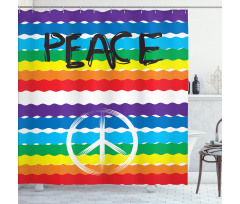 Stripes Peace Lettering Shower Curtain