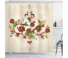 Flower Reindeer Motif Shower Curtain
