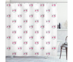 Kitty Faces Pink Hearts Shower Curtain