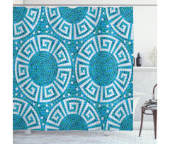 Greek Meander Mosaic Tile Shower Curtain