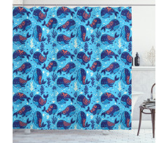 Cartoon Marine Life Whales Shower Curtain