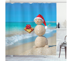 Sand Snowman Santa Hat Shower Curtain