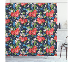 Blueberries Green Leaves Shower Curtain